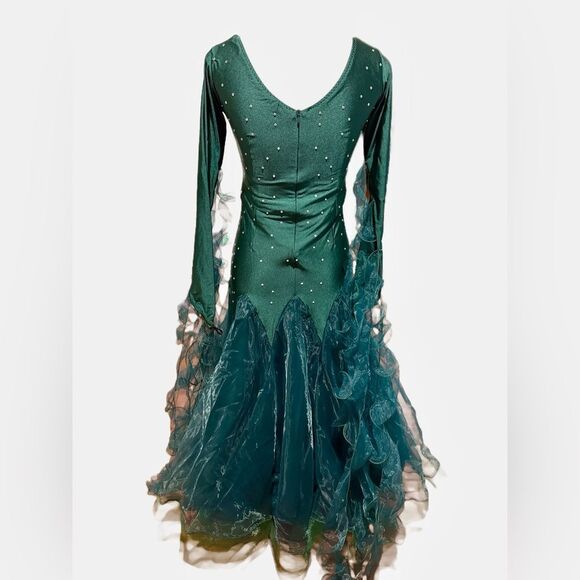 HEARTTOUCH Women Competition Dance Dress Long Sleeve Flash Rhinestone NWOT - Picture 4 of 12